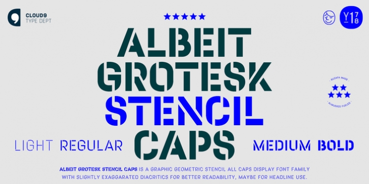 Albeit Grotesk Stencil Caps font preview