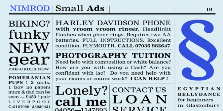 Nimrod Small Ads MT font preview