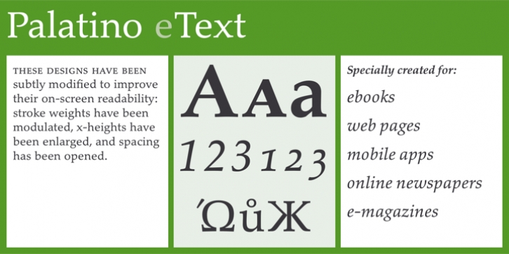 Palatino eText font preview