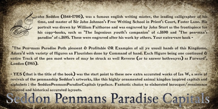 Seddon Penmans Paradise Capitals font preview