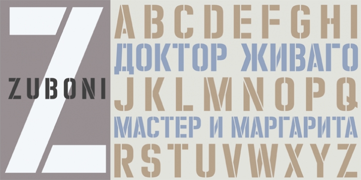 Zuboni Stencil font preview